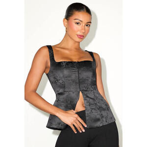 Lulus Bellucci Black Satin Jacquard Hook-and-eye Vest Top